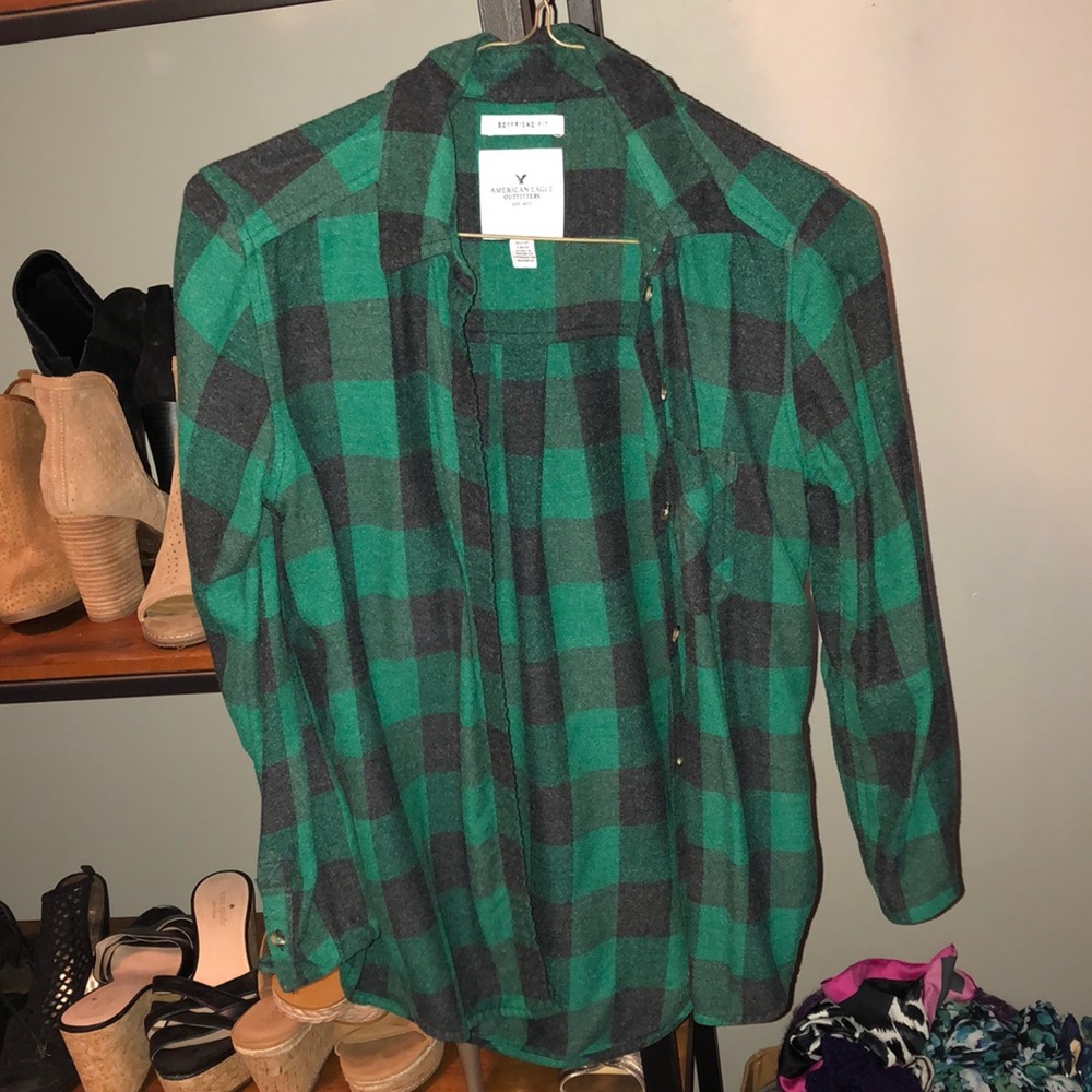 American Eagle XS Flannel Green boyfriend fit